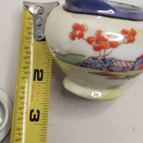 Lusterware Miniature Creamer with Lid Handpainted House Trees Flowers 3" (GS3) - Picture 5 of 5